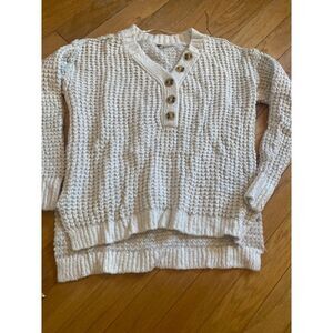 Free People Cozy Cream Knit Button-Front v-neck Sweater With high low Hem sz XS